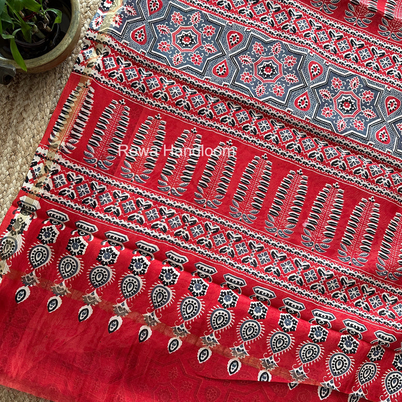 Red Chanderi Silk Printed Saree CPS036