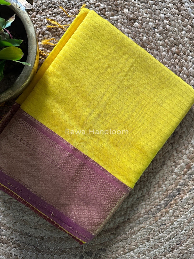 Maheshwari Lemon Yellow Zari Linning Saree GL047