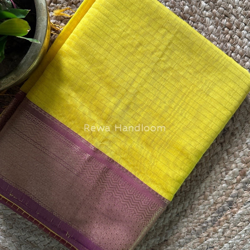Maheshwari Lemon Yellow Zari Linning Saree GL047