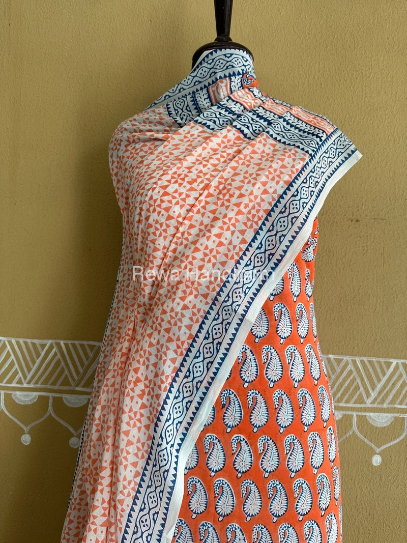 Orange-Blue Bagh Print Cotton Suit BCSP0161