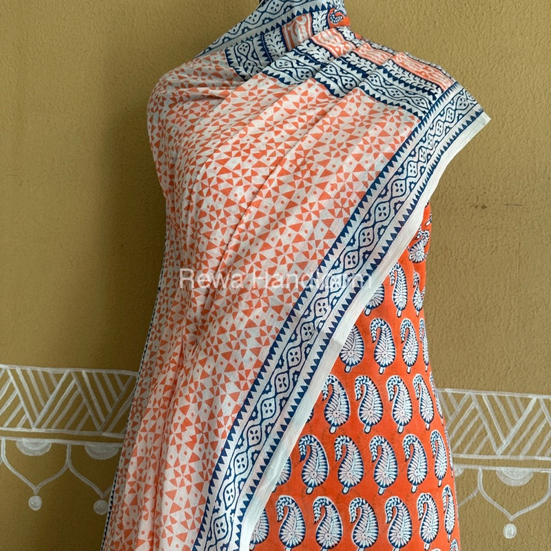Orange-Blue Bagh Print Cotton Suit BCSP0161