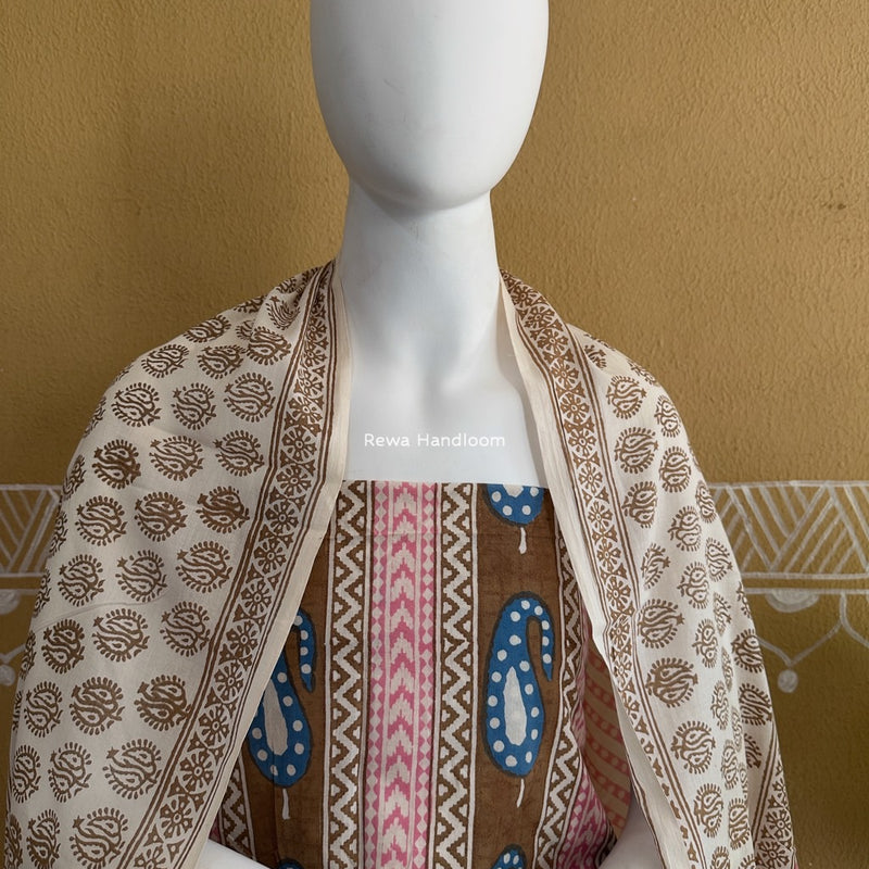 Brown-White Indigo Bagh Print Suit BCI035