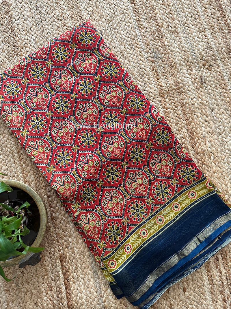 Red Chanderi Silk Printed Saree CPS073