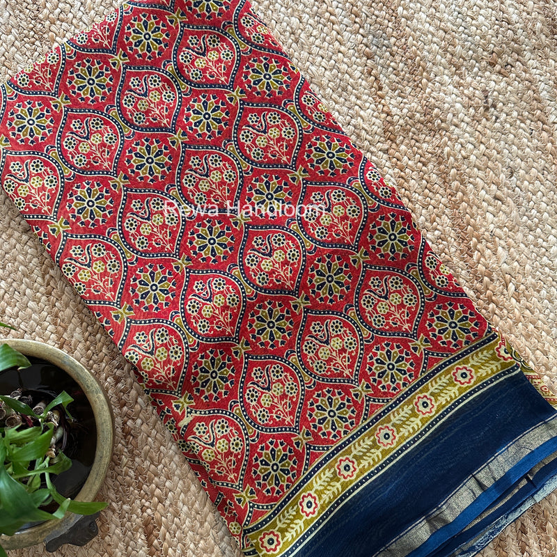 Red Chanderi Silk Printed Saree CPS073
