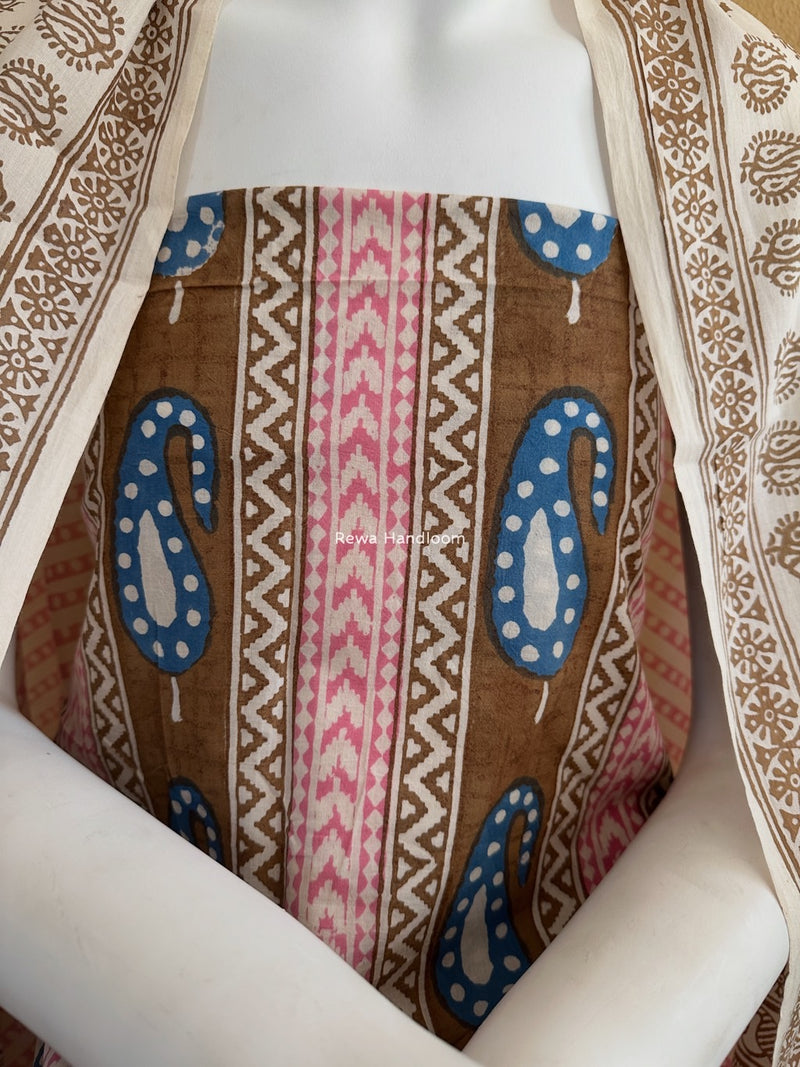 Brown-White Indigo Bagh Print Suit BCI035