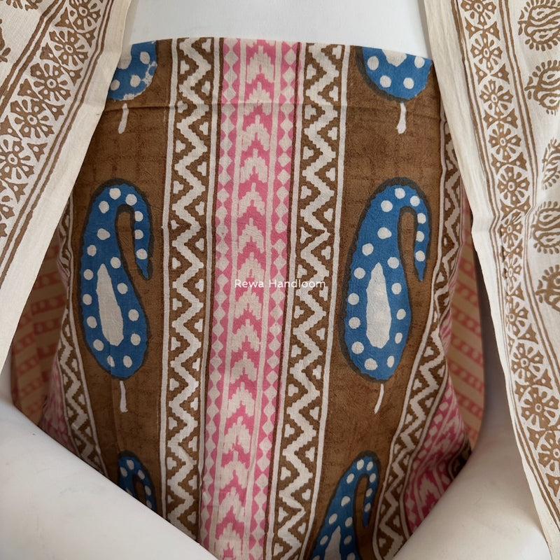 Brown-White Indigo Bagh Print Suit BCI035