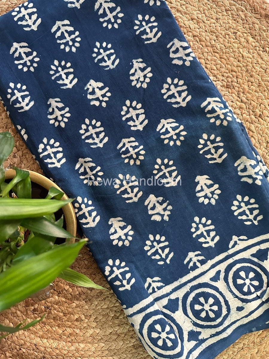 Blue Cotton Printed Saree CS032