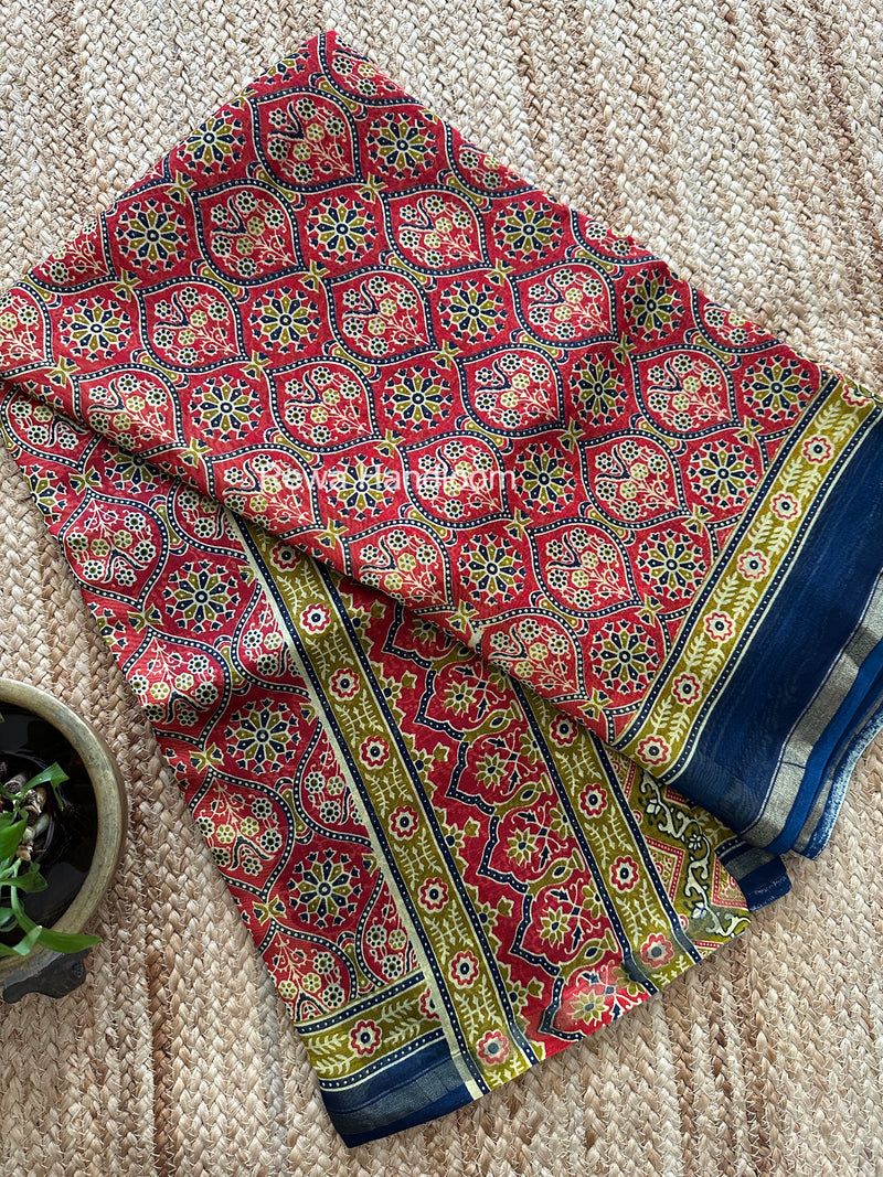 Red Chanderi Silk Printed Saree CPS073