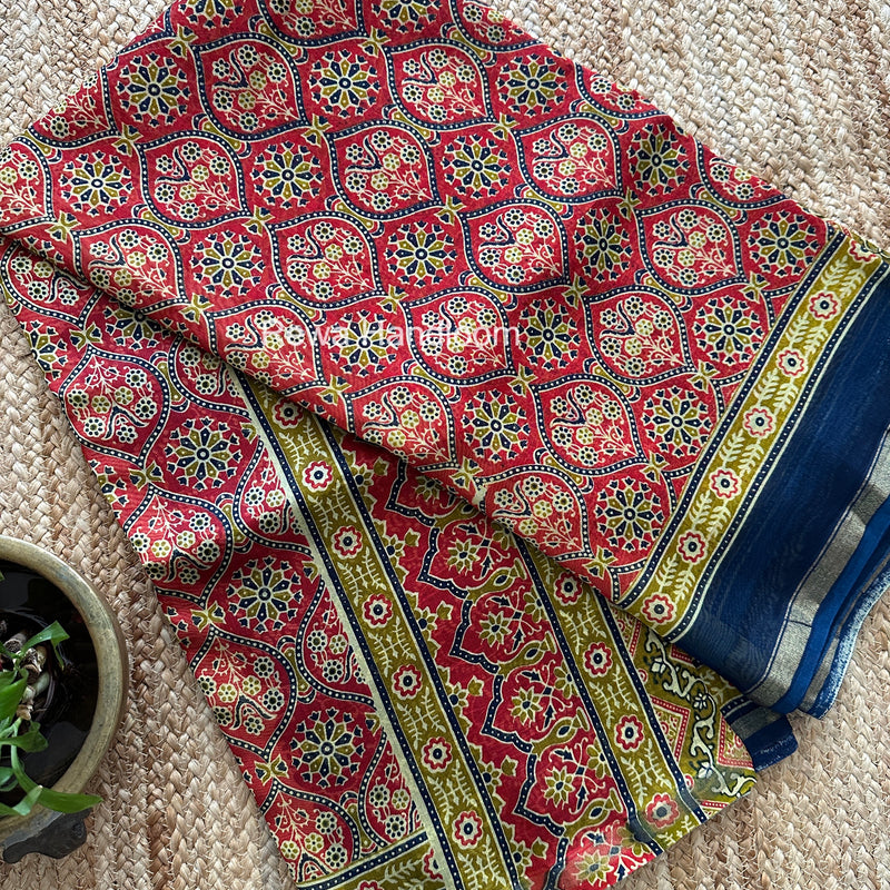 Red Chanderi Silk Printed Saree CPS073