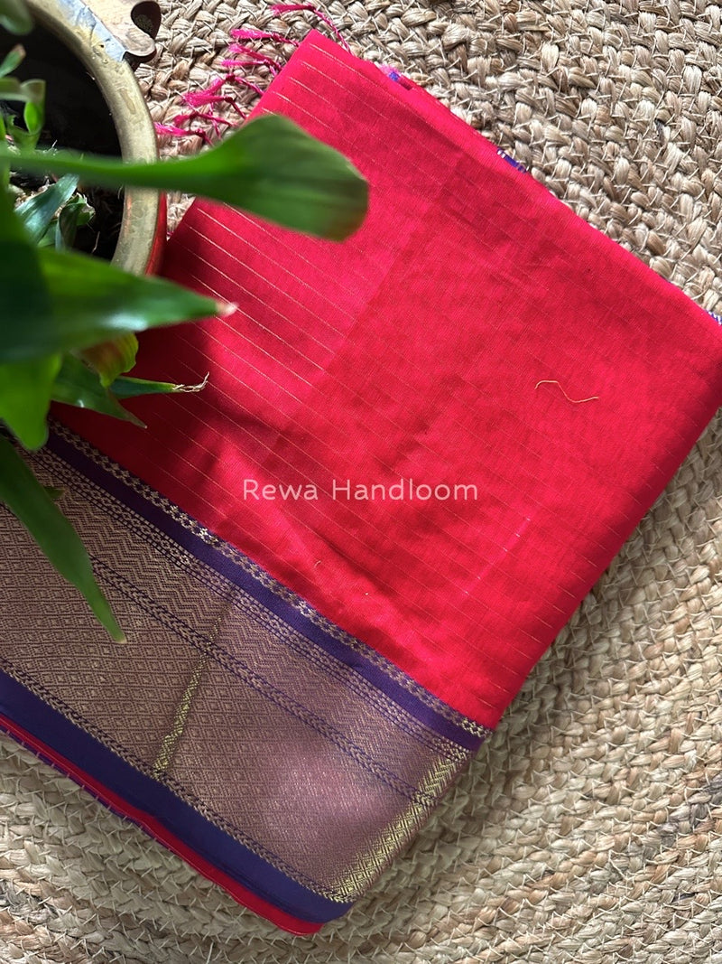Maheshwari Rani Pink Zari Linning Saree GL048