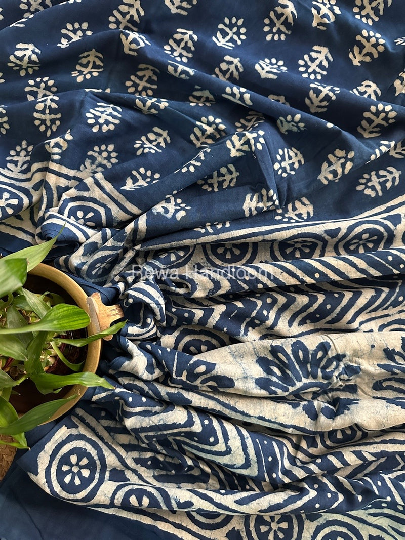 Blue Cotton Printed Saree CS032