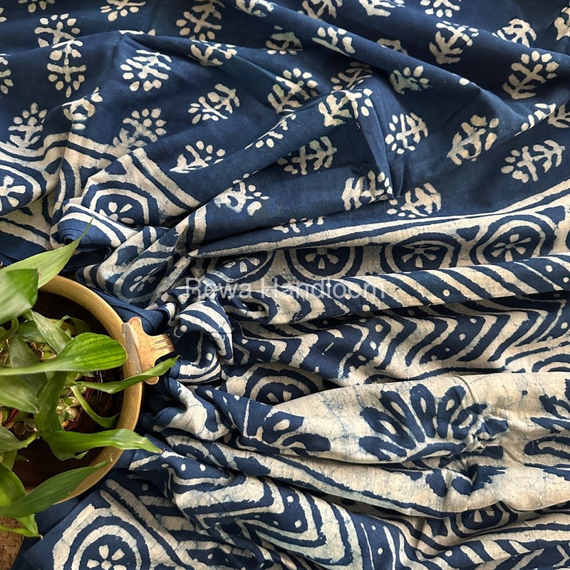 Blue Cotton Printed Saree CS032