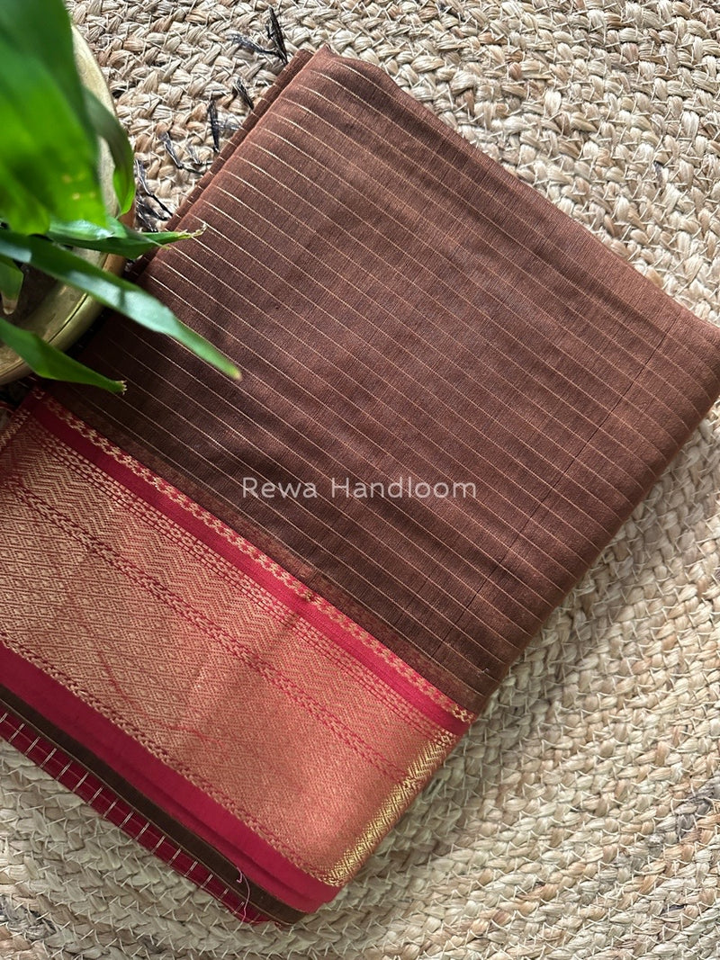 Maheshwari Brown Zari Linning Saree GL050