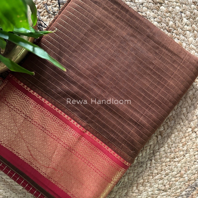 Maheshwari Brown Zari Linning Saree GL050