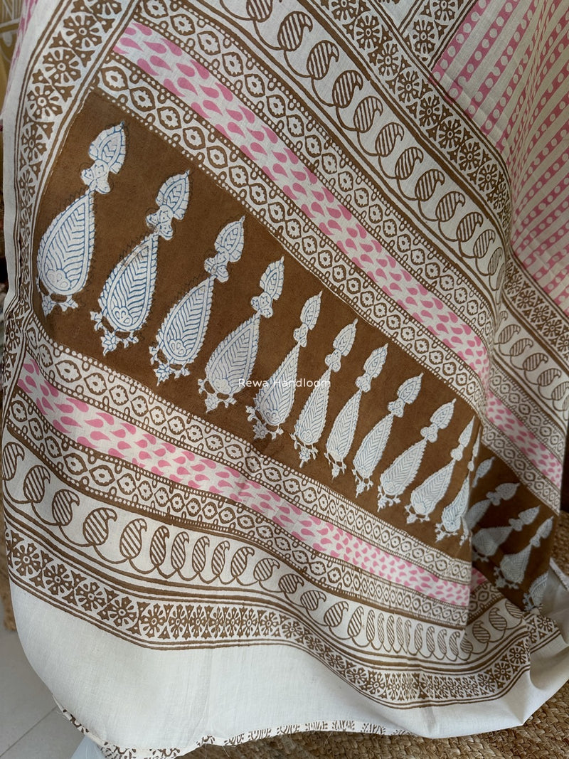 Brown-White Indigo Bagh Print Suit BCI035