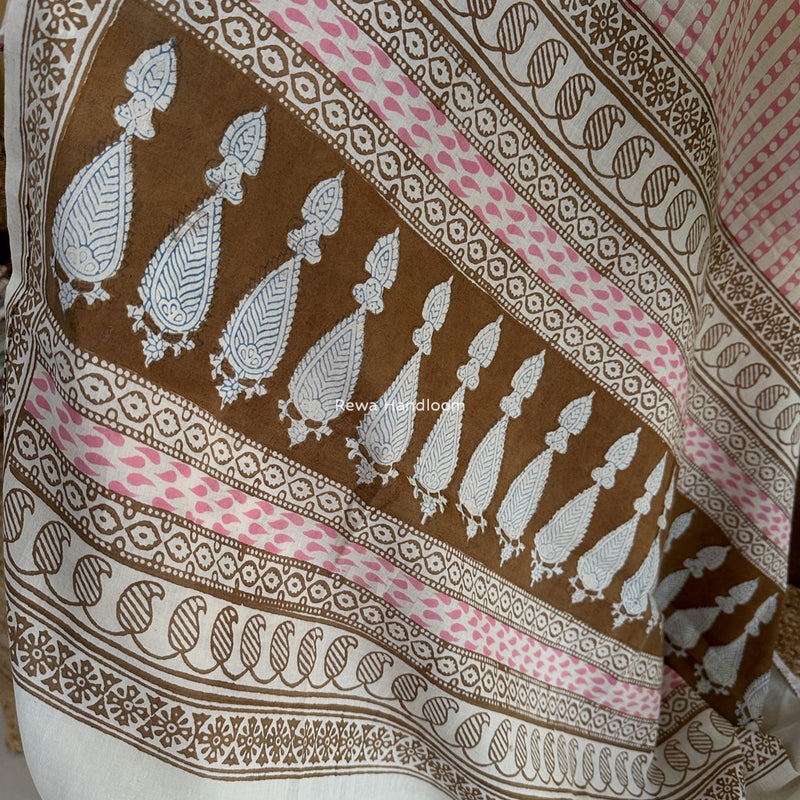 Brown-White Indigo Bagh Print Suit BCI035