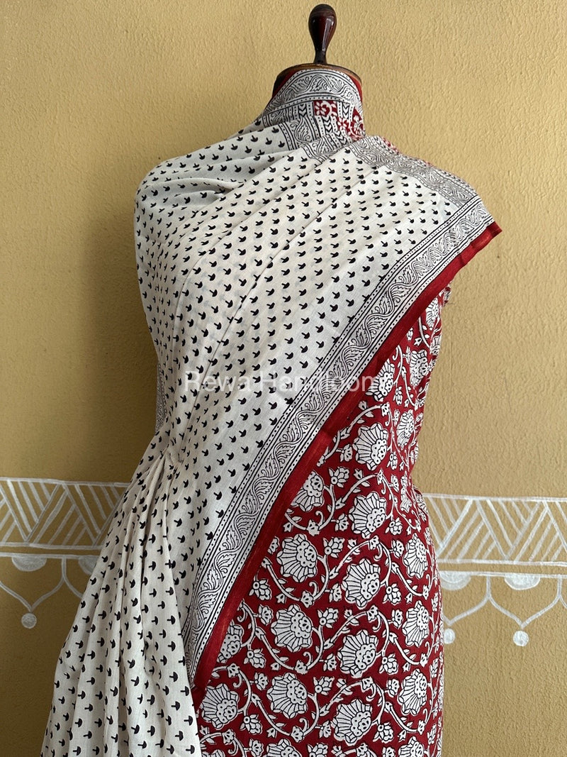 Maroon-White Bagh Print Cotton Suit BCSP0162
