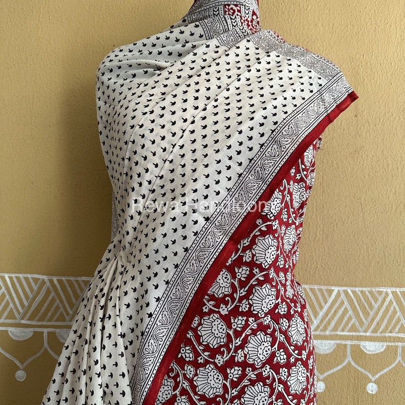 Maroon-White Bagh Print Cotton Suit BCSP0162