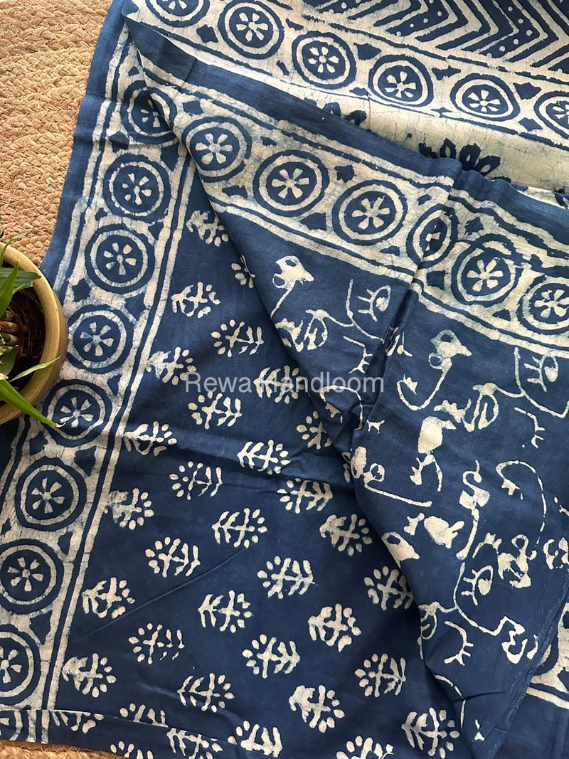 Blue Cotton Printed Saree CS032