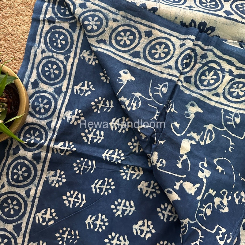 Blue Cotton Printed Saree CS032