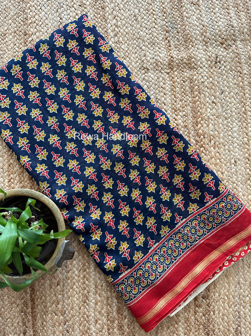 Blue Chanderi Silk Printed Saree CPS034