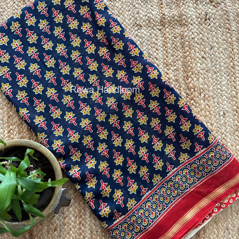 Blue Chanderi Silk Printed Saree CPS034
