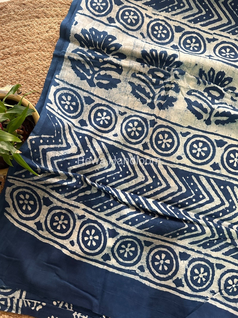 Blue Cotton Printed Saree CS032