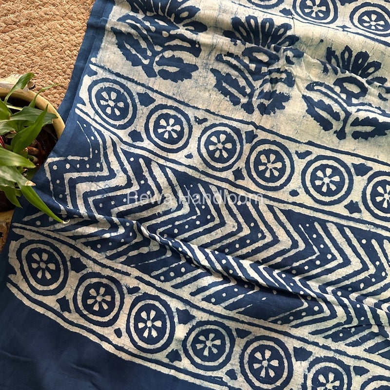 Blue Cotton Printed Saree CS032