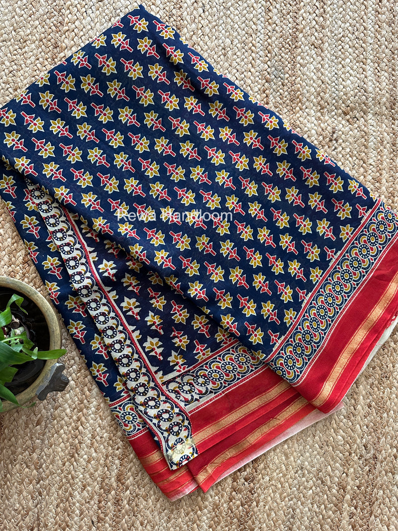 Blue Chanderi Silk Printed Saree CPS034