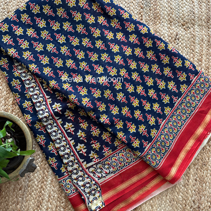 Blue Chanderi Silk Printed Saree CPS034