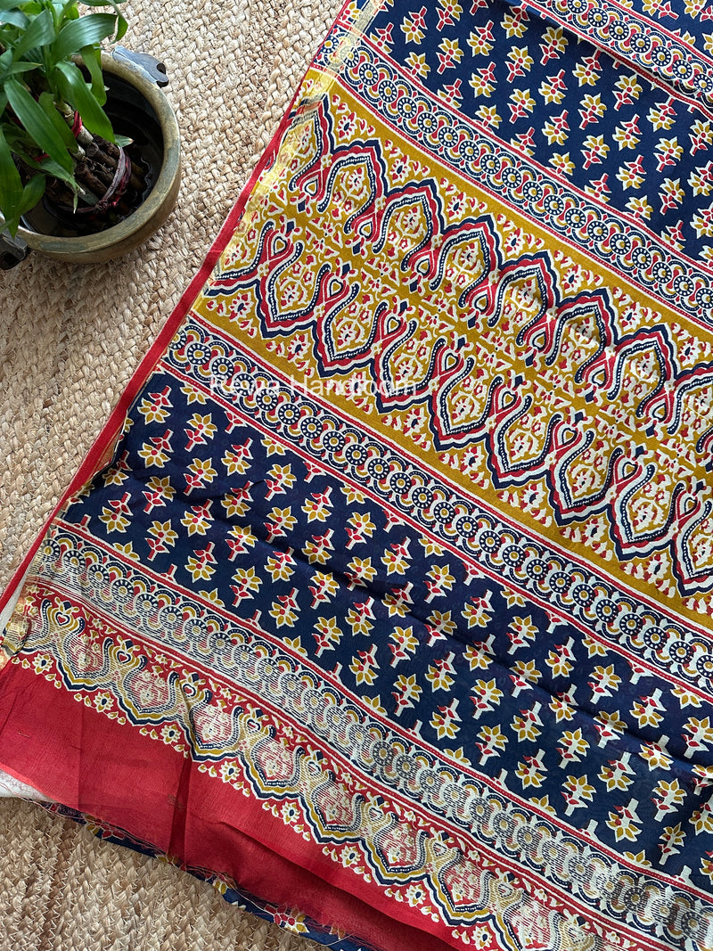 Blue Chanderi Silk Printed Saree CPS034