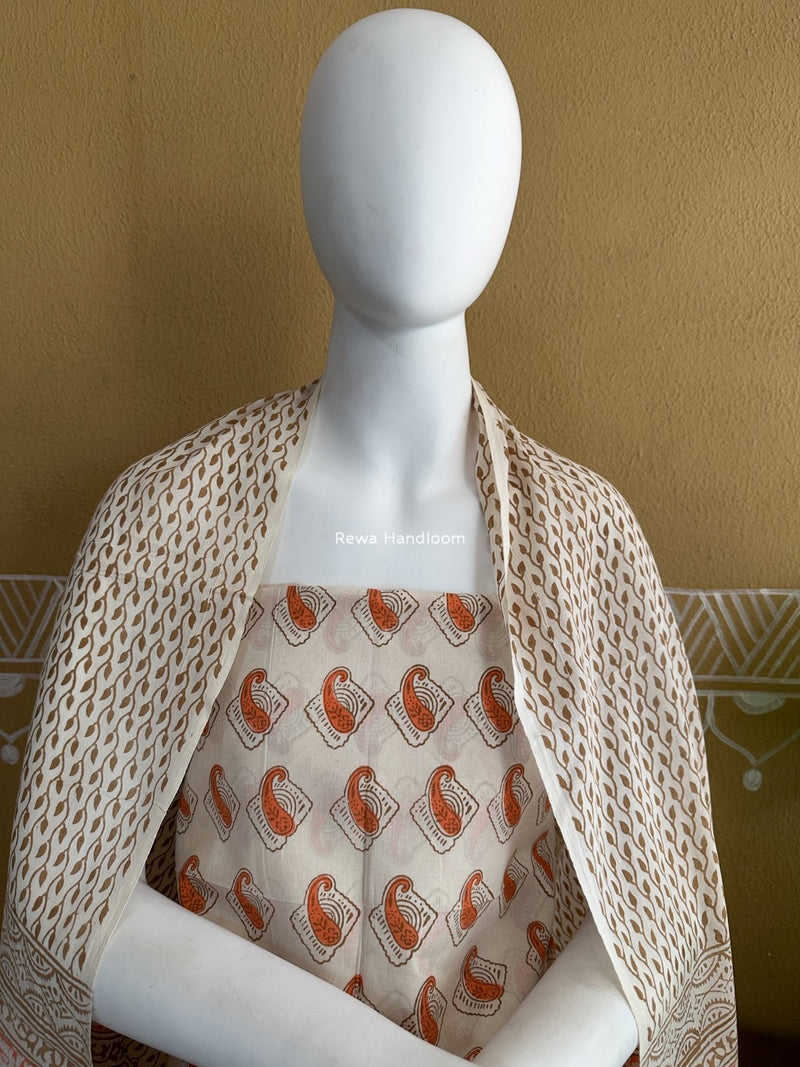 White-Orange Indigo Bagh Print Suit BCI039