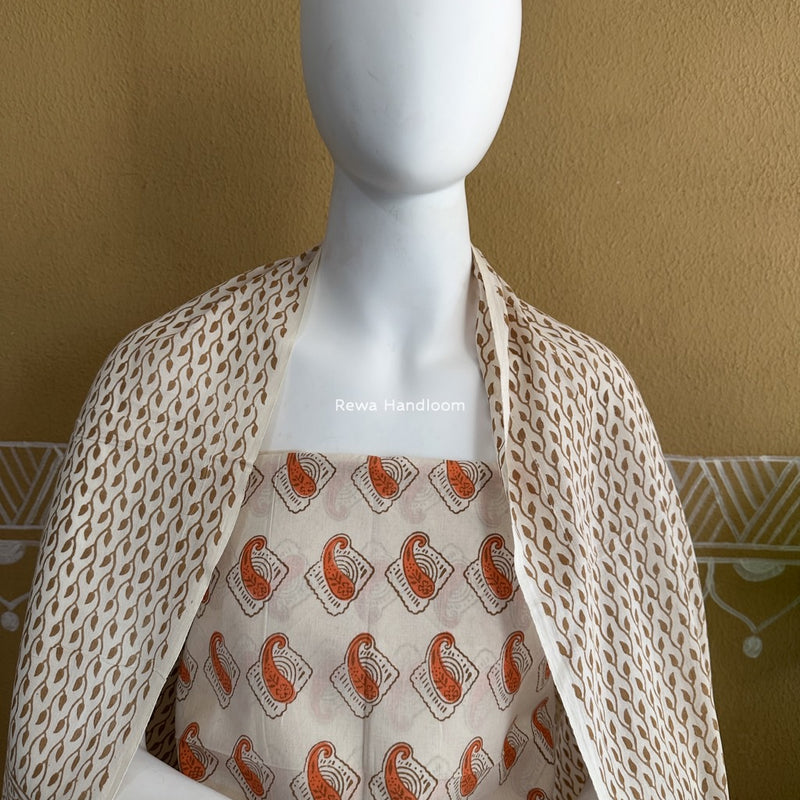 White-Orange Indigo Bagh Print Suit BCI039