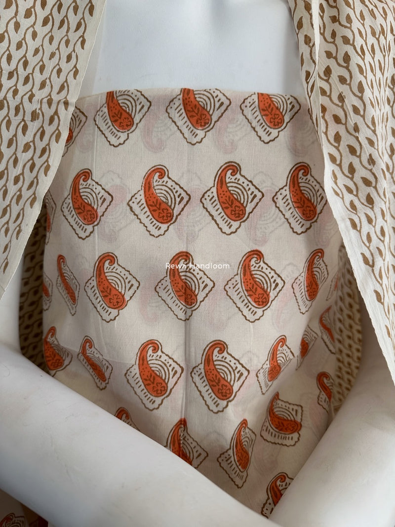White-Orange Indigo Bagh Print Suit BCI039