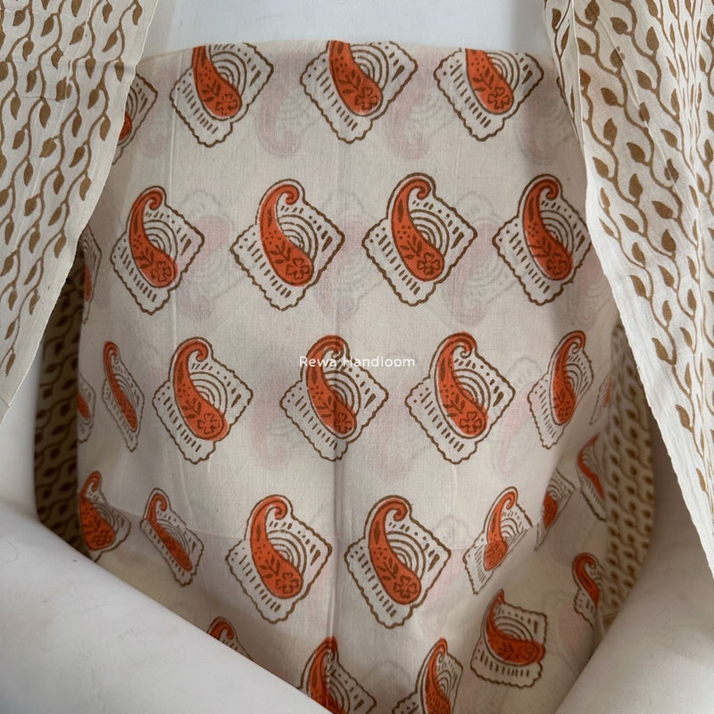 White-Orange Indigo Bagh Print Suit BCI039