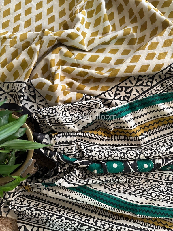 Cream Cotton Printed Saree CS033