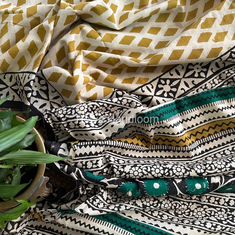 Cream Cotton Printed Saree CS033