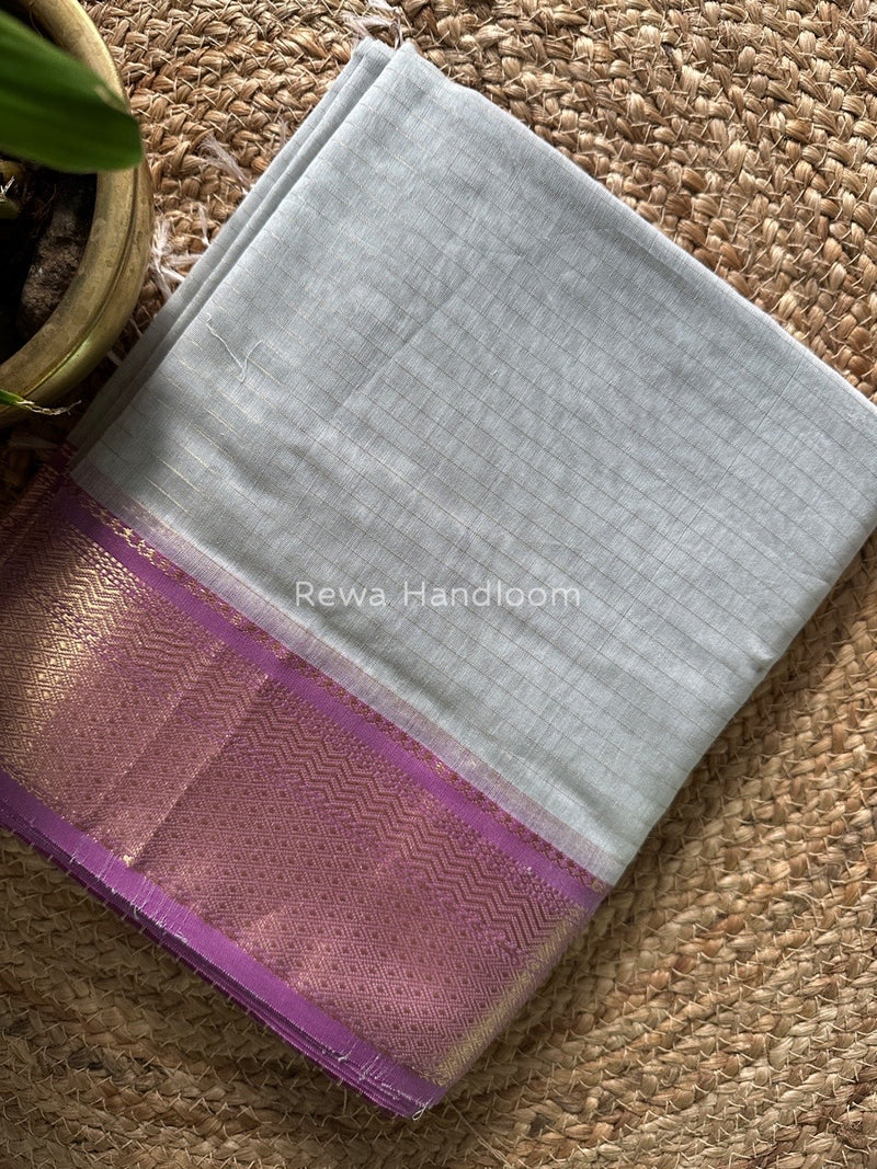 Maheshwari Light Grey Zari Linning Saree GL052