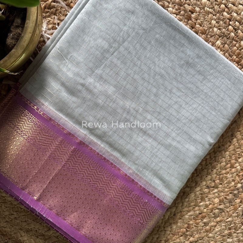 Maheshwari Light Grey Zari Linning Saree GL052