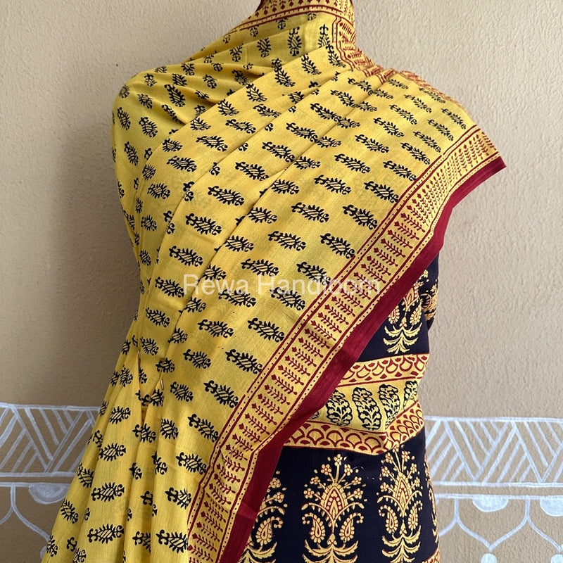 Black-Yellow Bagh Print Cotton Suit BCSP0156
