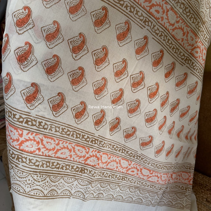 White-Orange Indigo Bagh Print Suit BCI039