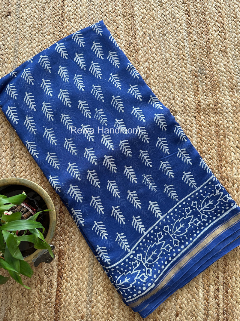 Blue Chanderi Silk Printed Saree CPS075