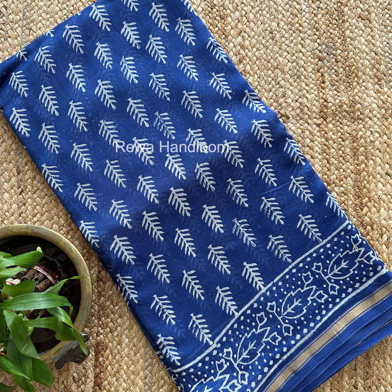 Blue Chanderi Silk Printed Saree CPS075