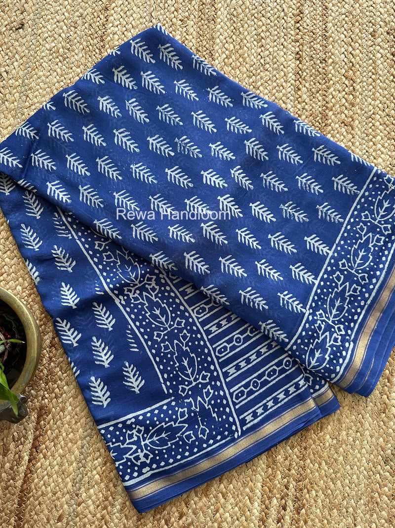 Blue Chanderi Silk Printed Saree CPS075