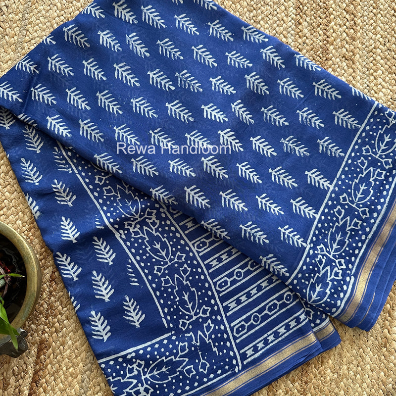 Blue Chanderi Silk Printed Saree CPS075