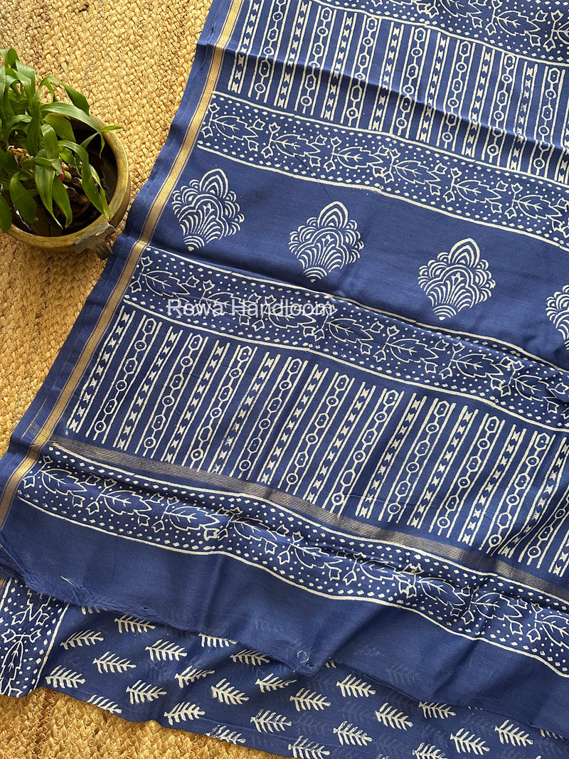 Blue Chanderi Silk Printed Saree CPS075