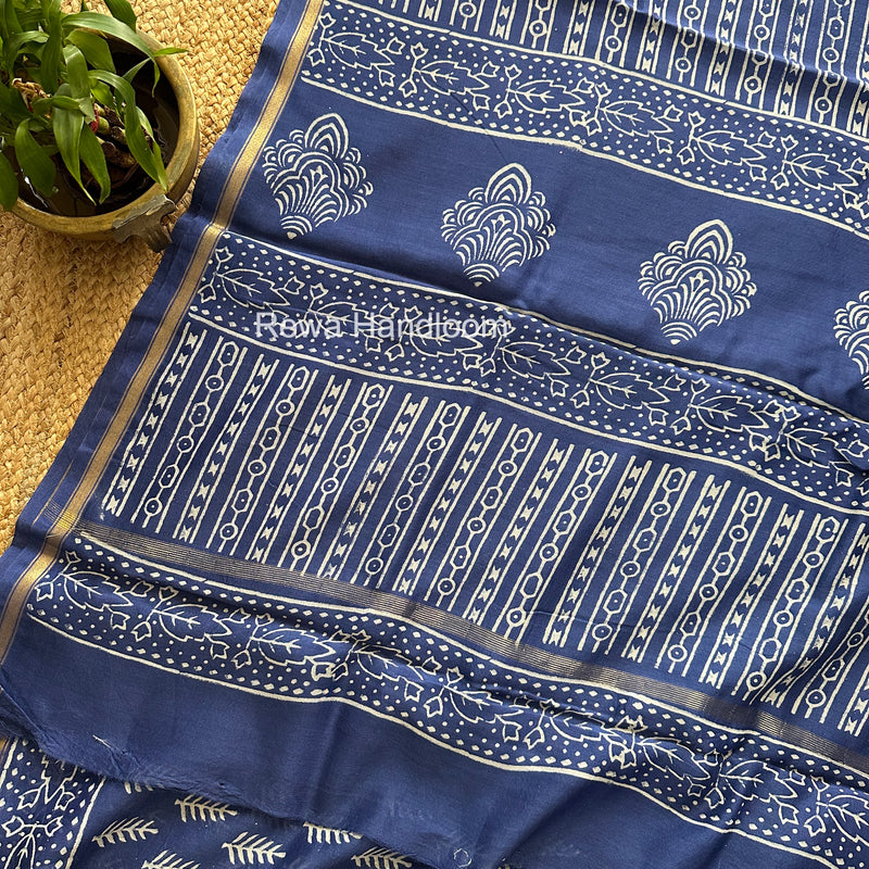 Blue Chanderi Silk Printed Saree CPS075