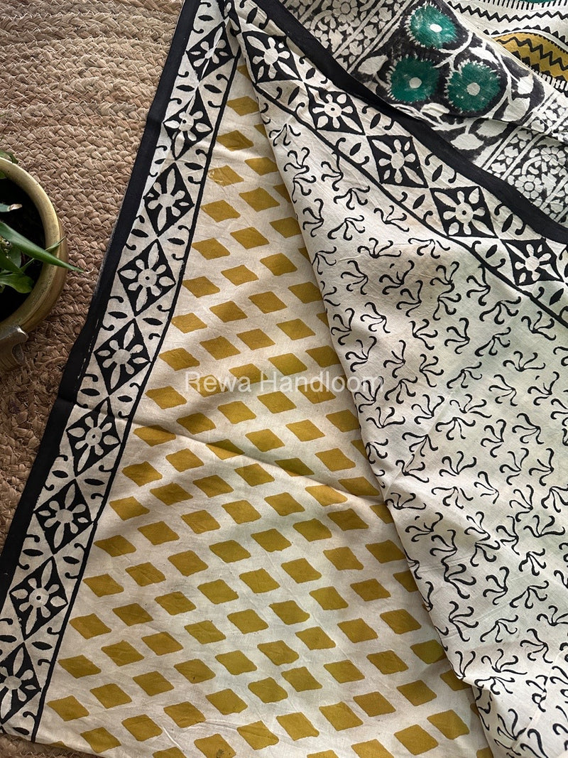 Cream Cotton Printed Saree CS033