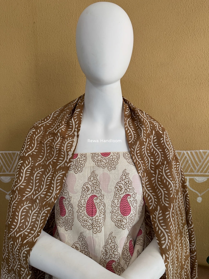 Pink-Brown Indigo Bagh Print Suit BCI040