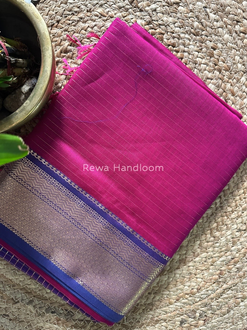 Maheshwari Dark Magenta Zari Linning Saree GL053